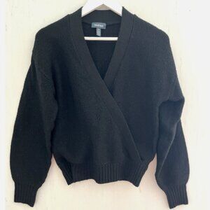 MODCLOTH Black Faux Wrap Knit Sweater Top Balloon Sleeves Size M